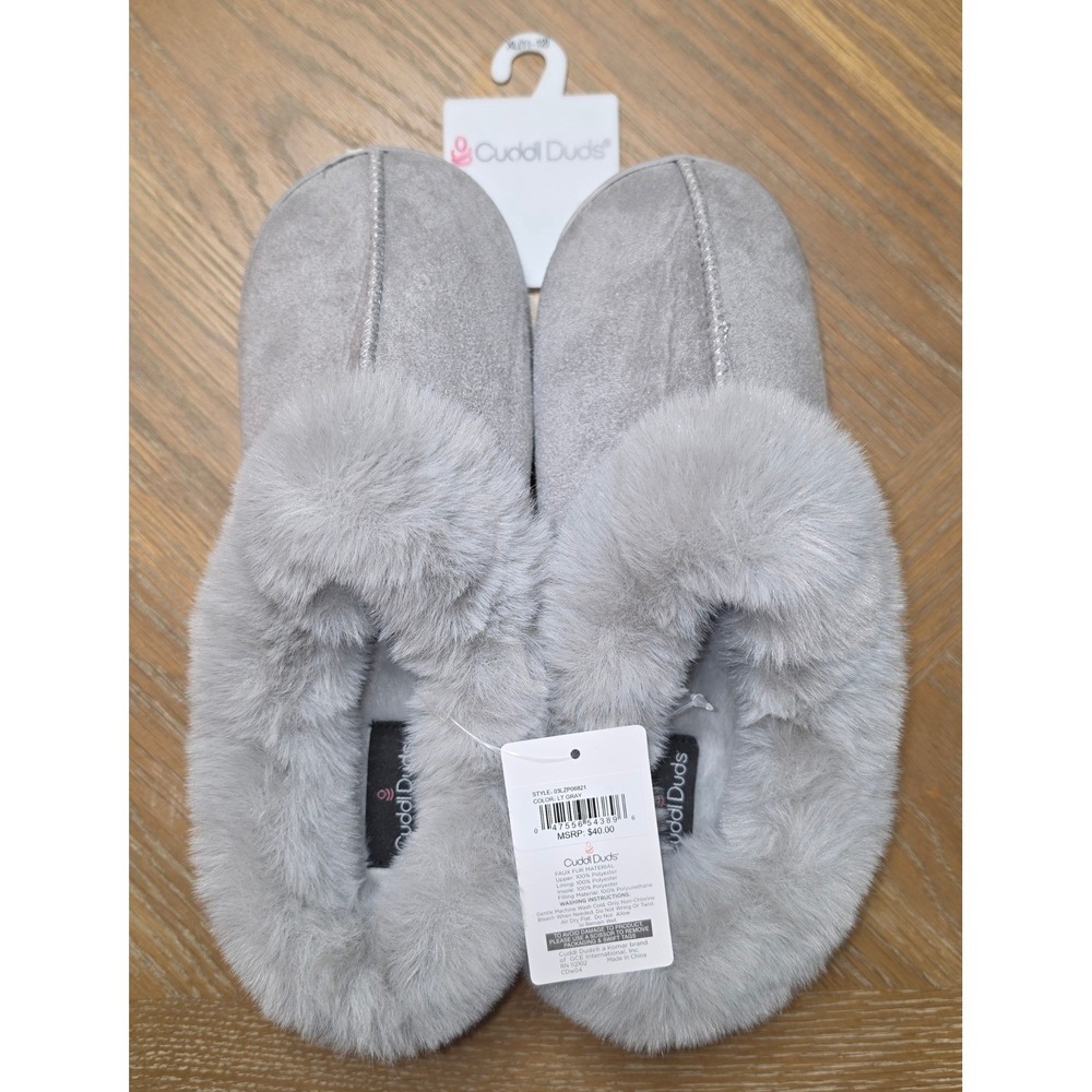 Cuddl Duds Womens Gray Faux Fur Scuff Slippers Size XL 11-12 03LZP06821 NWT